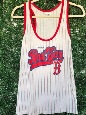 MLB Boston Red Sox White Tank Top with Red logo and pin stripes